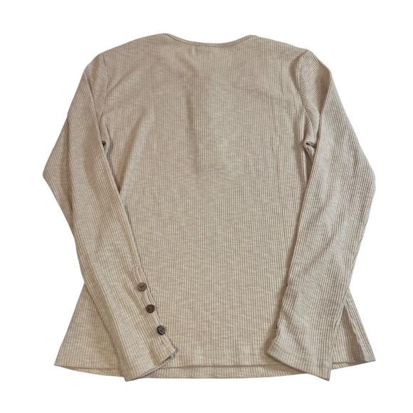 vintage beige light brown ribbed button up long sleeve henley fall basic y2k - Picture 2 of 8